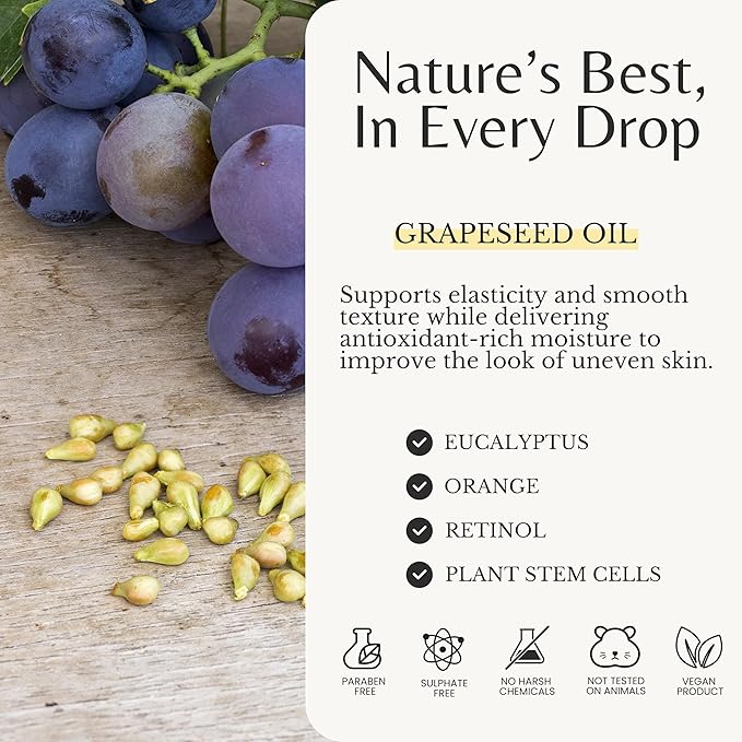 EDENIKA BOTANICALS Firming Anti Cellulite Massage Oil, Grapeseed Oil, Caffeine, Plant Stem Cells & Retinol, Supports Tighter, Smoother-Looking Skin on Body, Legs, Thighs & Buttocks, 8 Fl Oz