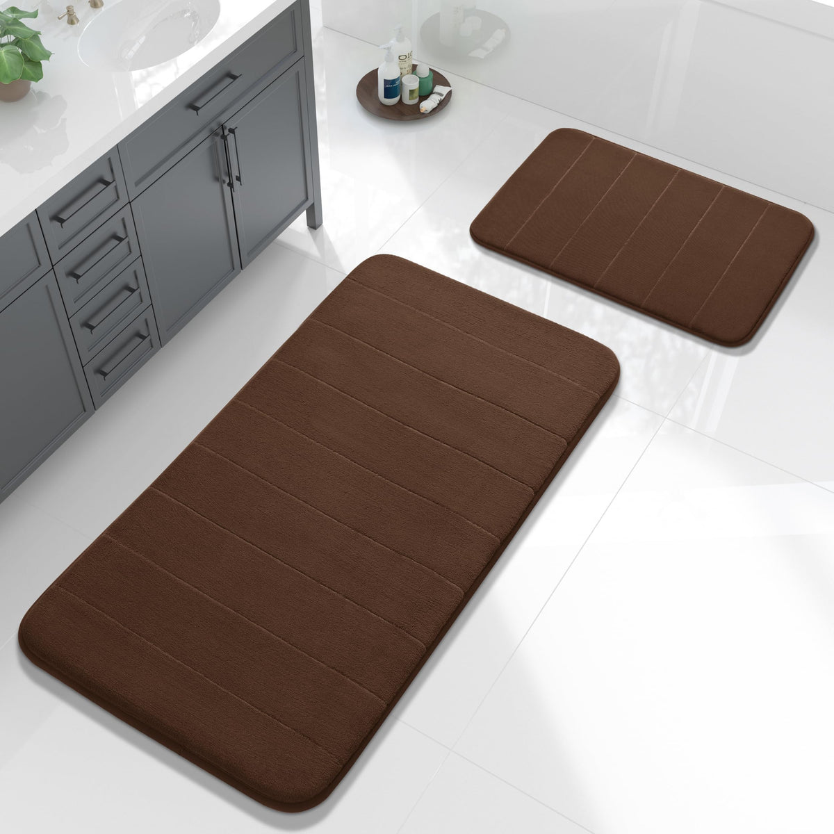 Yimobra Memory Foam Bathroom Mat Set, 24 x 17 & 24 x 20 in, Navy Blue