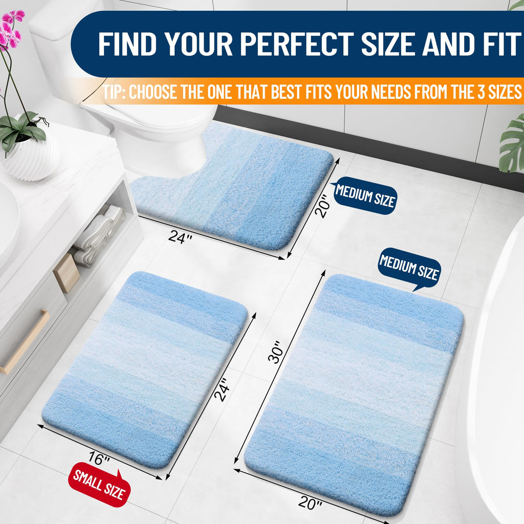 OLANLY Micorfiber Bathroom Rug Set 2 Piece, 24"x16"+U-Shaped 24"x20"