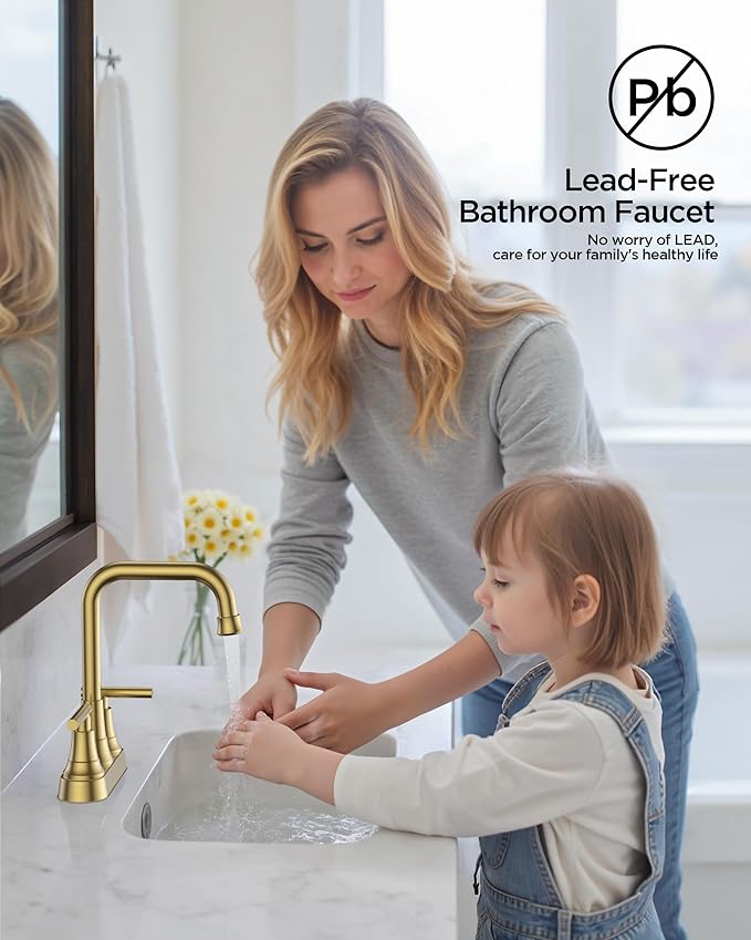 FORIOUS 4 Inch Bathroom Sink Faucet 2 Hole, Brushed Gold Vanity Faucet with Pop-Up Drain, ADA Compliant Centerset Sink Faucet for Bathroom Vanity RV Powder Room