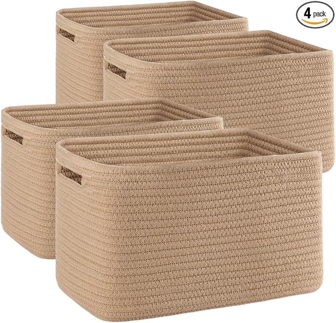 SIXDOVE 4 Pack Storage Baskets for Organizing, Woven Baskets for Shelves - Perfect for Toys, Books, Towels, and Clothes, Durable Gift Basket Bins Toy Storage, 12.7''L x9''W x7.8''H, Jute