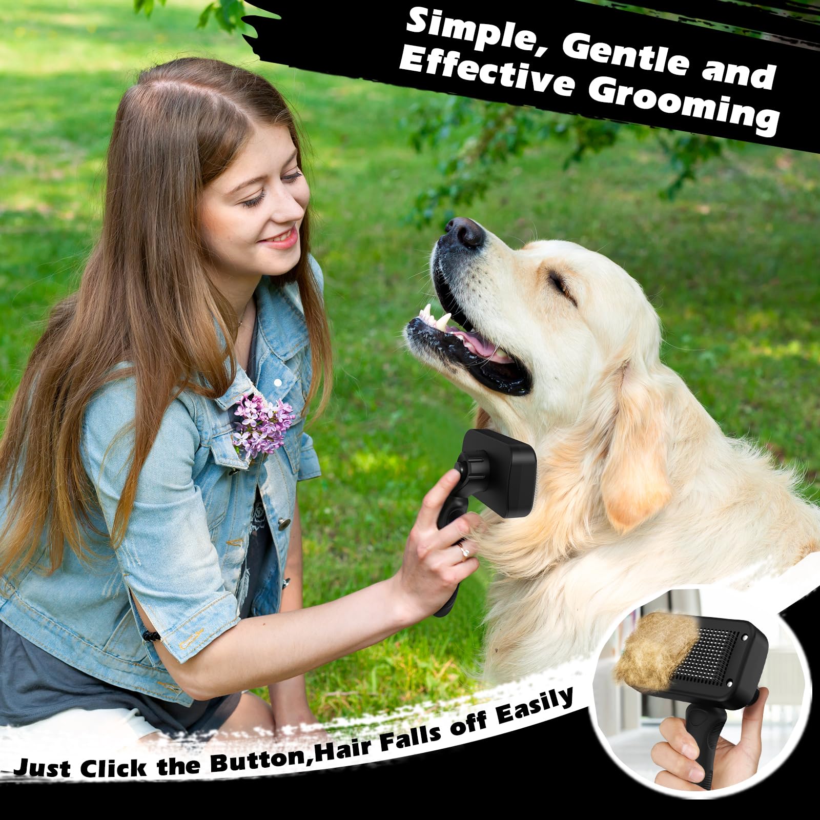 Professional 3PCS Self Cleaning Slicker Brush & Pet Grooming Rake & Flea Comb for Dogs,Cats and Horses (Yellow)