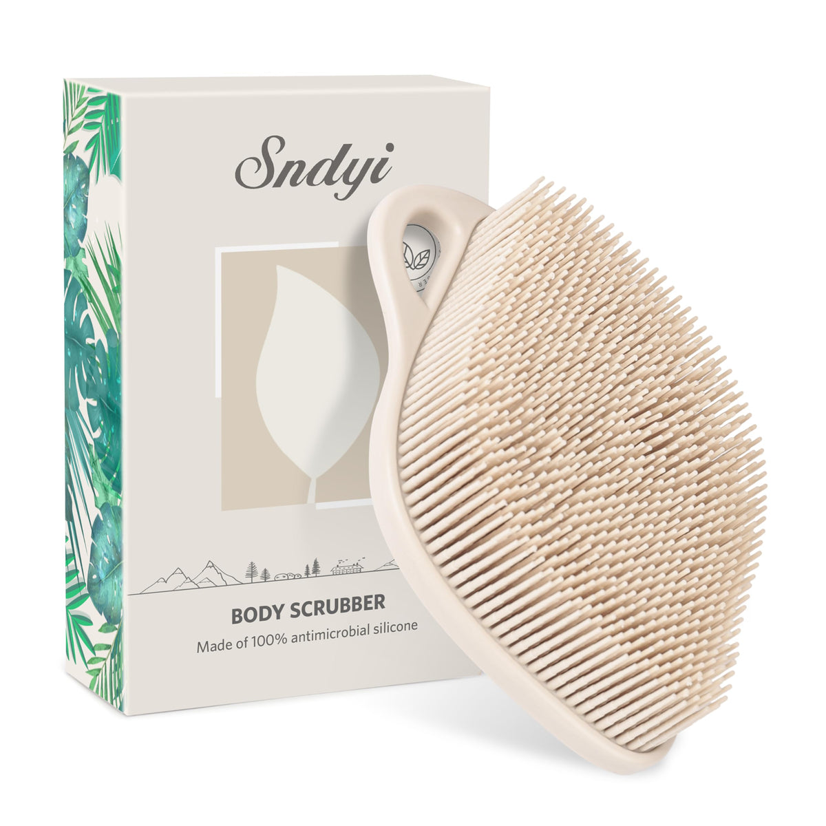 Sndyi Silicone Body Scrubber, Gentle Exfoliating Body Scrubber for Sensitive Skin, Leaf Shaped Shower Scrubber for Body with Lathering Bristles, Silicone Loofah Body Brush for Showering, Red