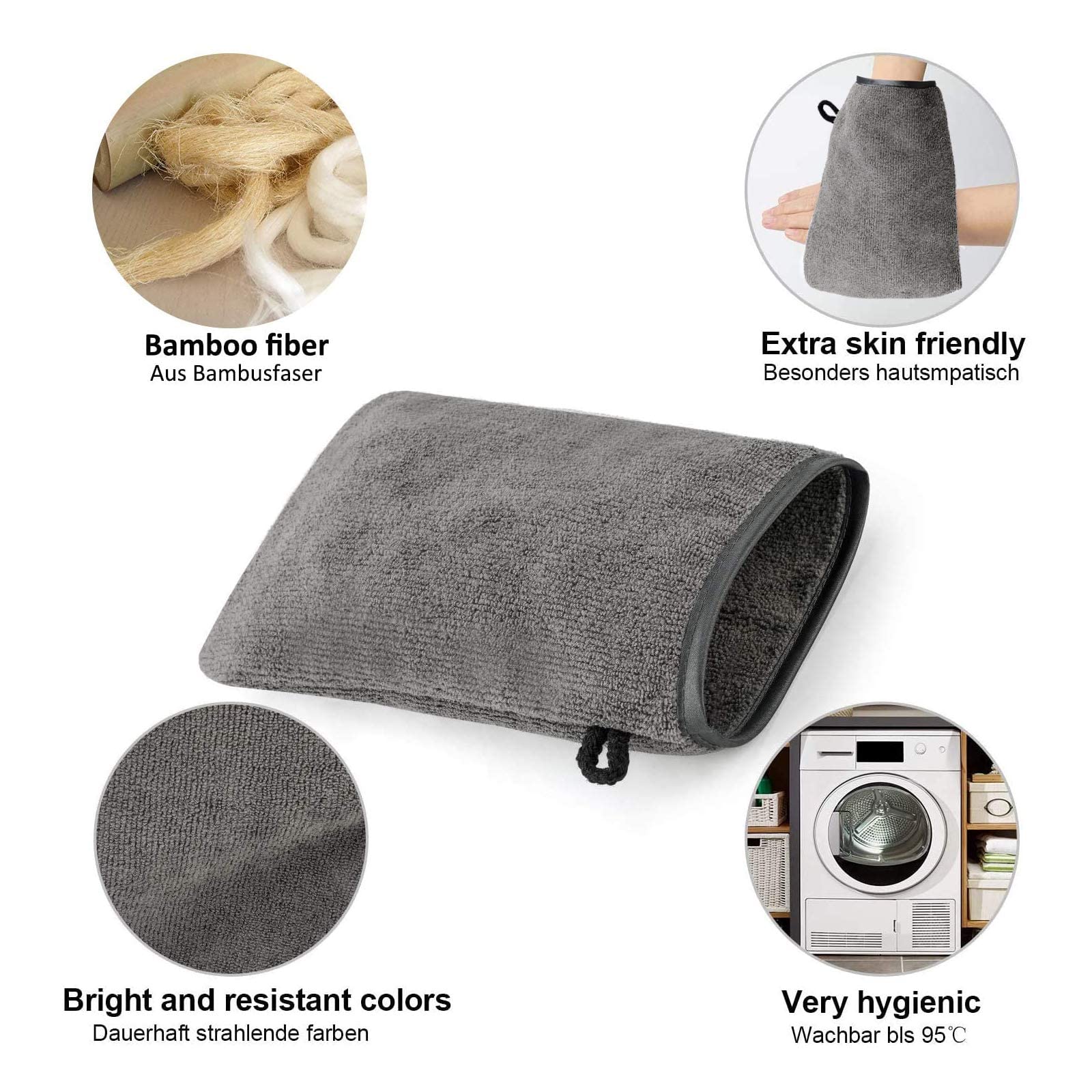 PHOGARY 10 Pack Microfiber Wash Mitts, Soft Face Mittens, Reusable Makeup Remover, 6×8in, Grey