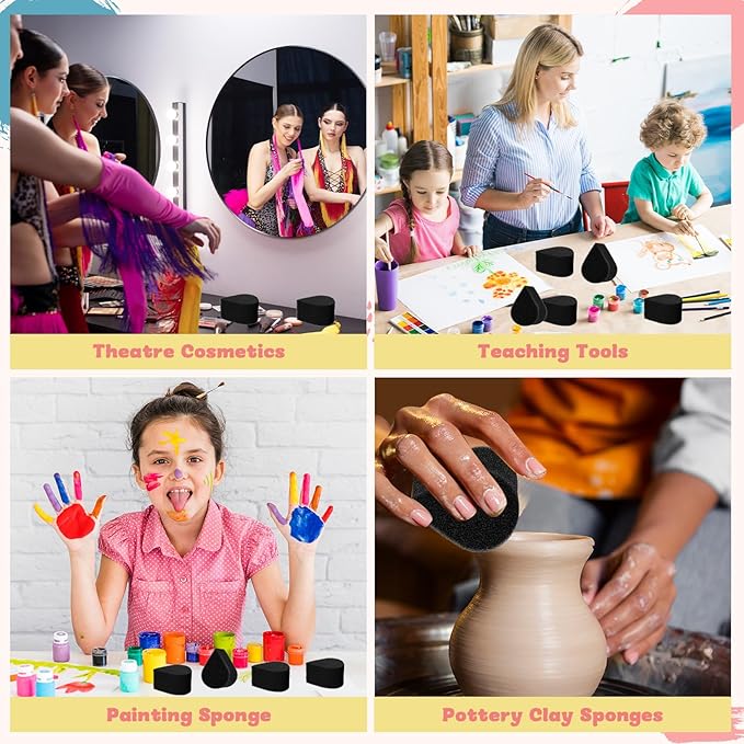 50 Pcs Face Paint Sponges for Kids and Adults Face Painting, Droplet Shaped Facial Makeup Use Paint Sponges, Black Facial Painting Kit Professional for Valentine's Day Gifts, Halloween Make Up Supply
