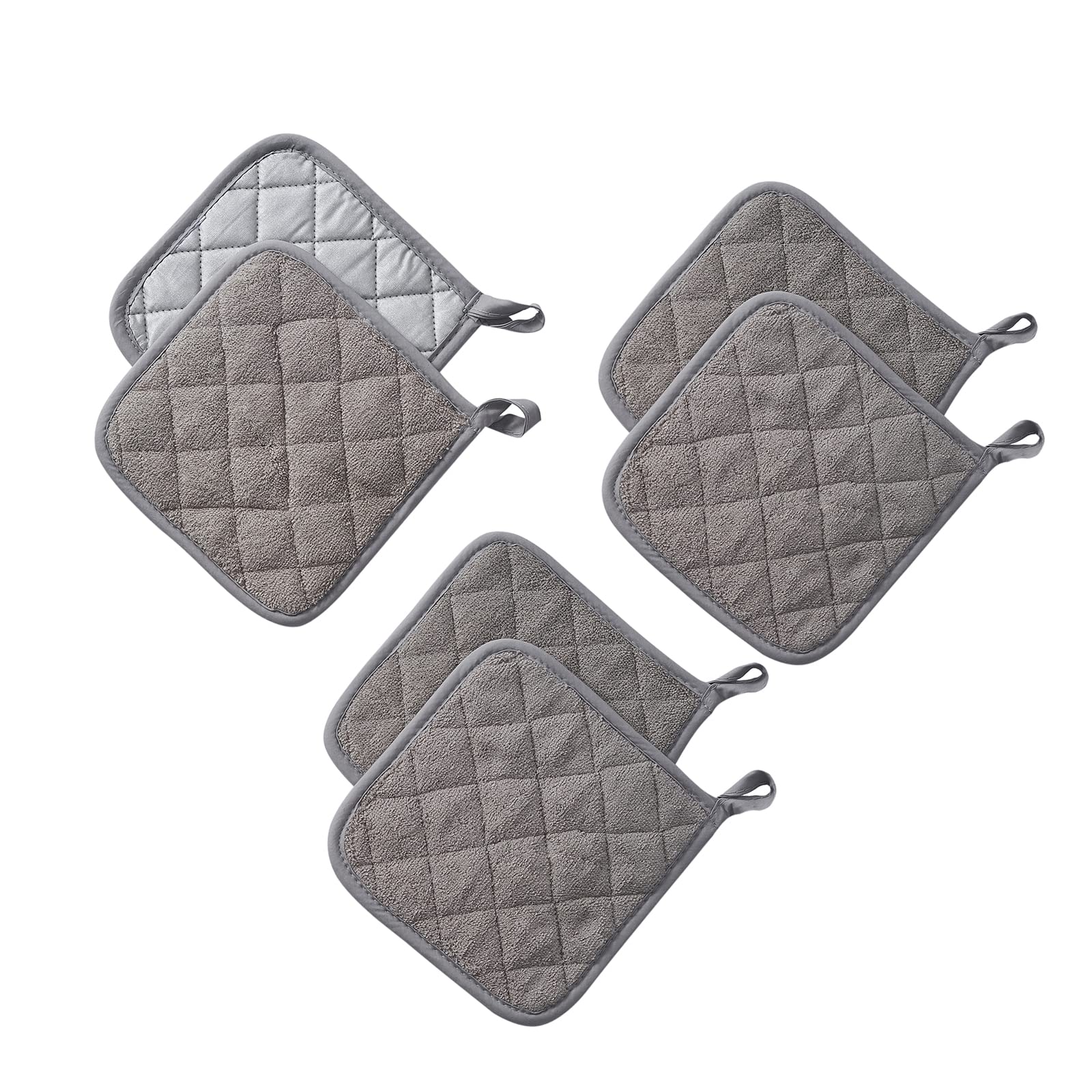 Kitchen Pot Holders Set Heat Resistant Pure Cotton Potholders Kit Trivets Large Coasters Hot Pads Terry Pot Holders for Everyday Cooking and Baking by 7 x 7 Inch Set of 6 Grey