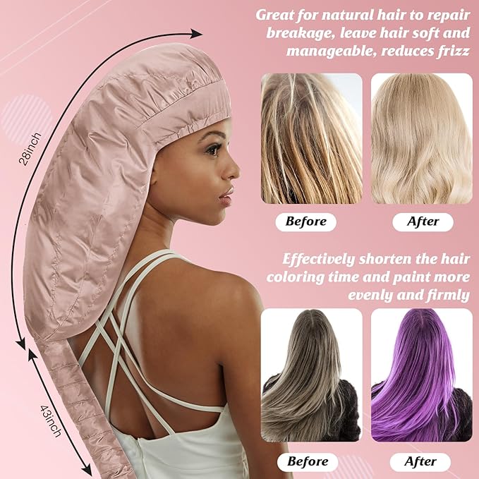 Bonnet Hair Dryer Attachment - Bonnet Hood Dryer with Headband That Reduces Heat Around Ears and Neck, Use for Hair Styling, Hair Drying, Curling and Deep Conditioning (Extended Version, Pink)