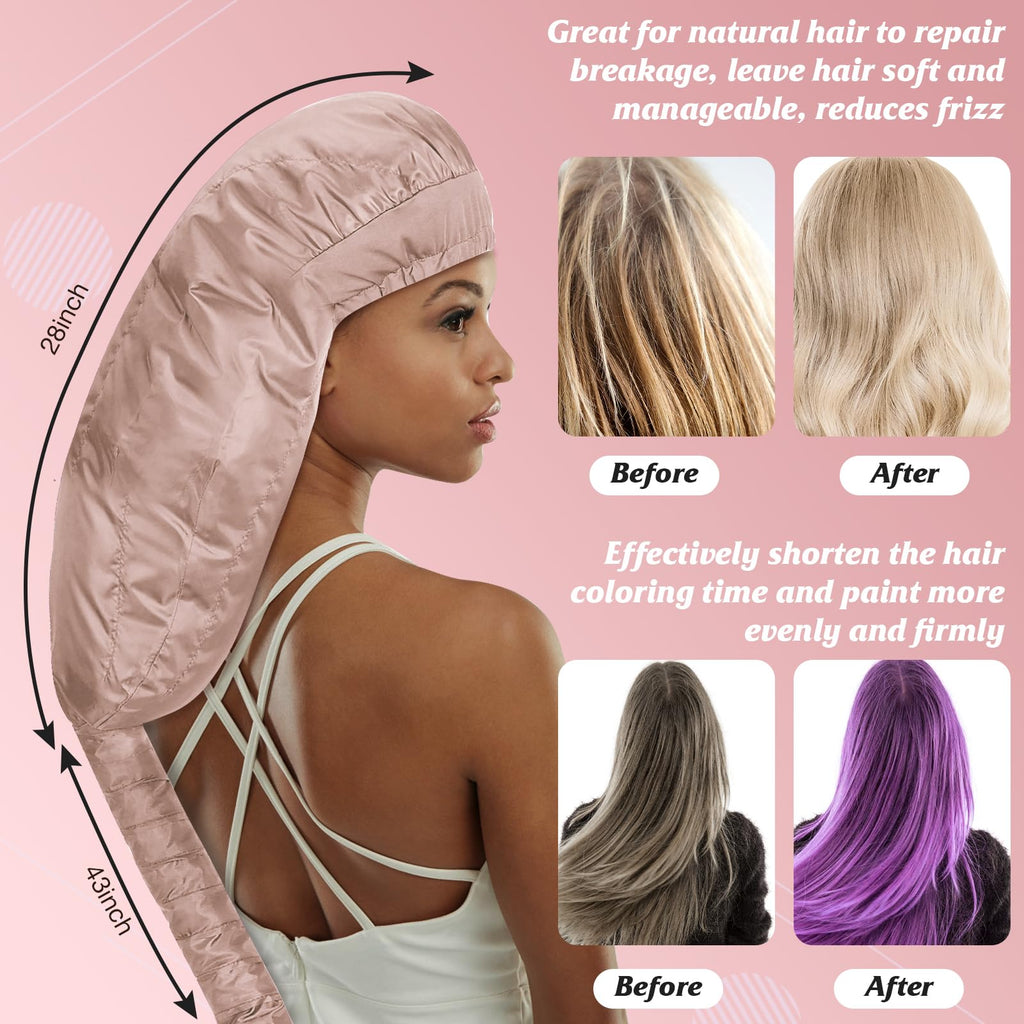 Bonnet Hair Dryer Attachment - Bonnet Hood Dryer with Headband that Reduces Heat Around Ears and Neck, Use for Hair Styling, Hair Drying, Curling and Deep Conditioning (Extended Version, Pink)
