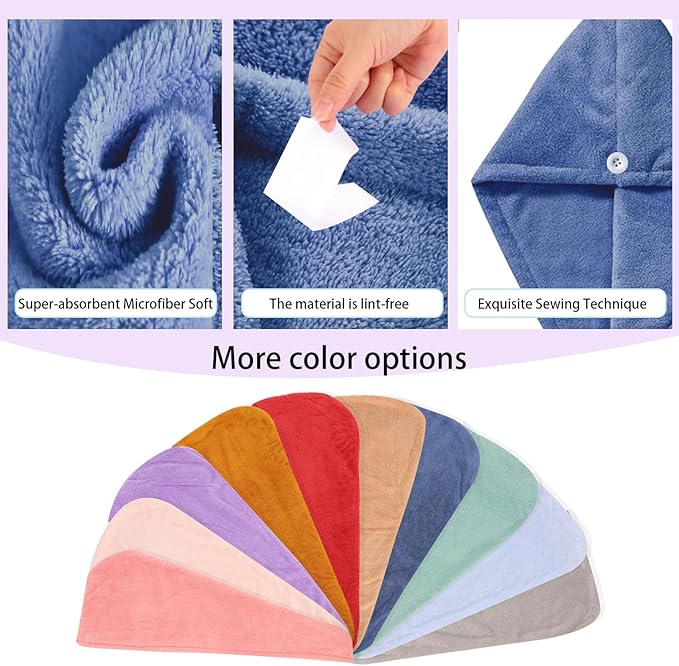 Microfiber Hair Drying Towel Wrap for Women, Hair Turbans Towel for Wet Hair,turbie Twist Hair Towels(The Color of the Picture is for Reference only) (Dark Blue,Light Blue,Light Green)