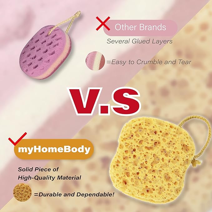 myHomeBody Bath Sponge, Foam Loofah, Shower Sponge for Body, Square, 3 Pack