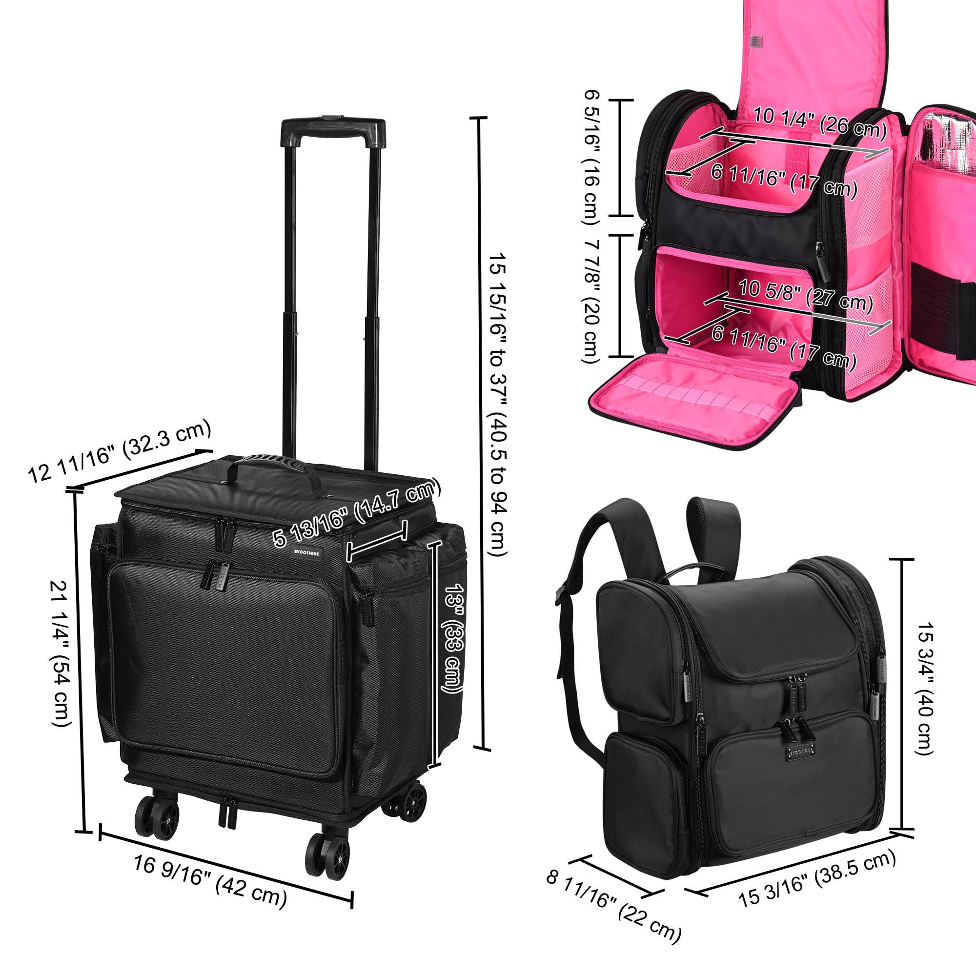 BYOOTIQUE Soft Sided Rolling Makeup Train Case Travel Backpack Hairstylist