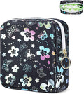 Likesing Period Bag Pouch, Leather Sanitary Napkin Storage Bag for Girls Womens, Portable Sanitary Napkin Period Pad Pouch Bag for Purse, Small Make Up Bags(Flower Butterflies)