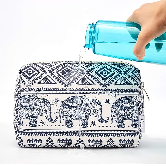 Narwey Cute Makeup Bag Travel Cosmetic Bag Organizer Toiletry Bag Make Up Bags with Compartments for Women Girls (Large, Elephant)