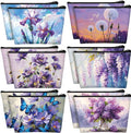Sweetude 12 Pcs Purple Flowers Makeup Bags Bulk Purple Portable Travel Cosmetic Bag with Zipper Oil Painting Floral Waterproof Roomy Travel Toiletry Organizer Storage Beauty Pouch for Women Gifts