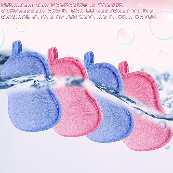 Tatuo 4 Pieces Baby Bath Sponge Toddler Bath Sponge Soft Comfy Cotton Absorbent Loofah for Kids Babies Boy Girl(Pink,Blue)