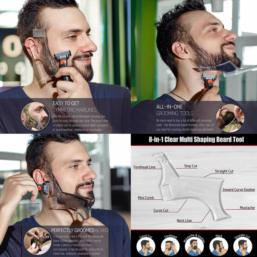 Beard Trimming Guide Tool, 3Pcs Neckline Shaping Goatee Mustache Grooming Facial Hair Styling Template Face Hair Ruler Combs
