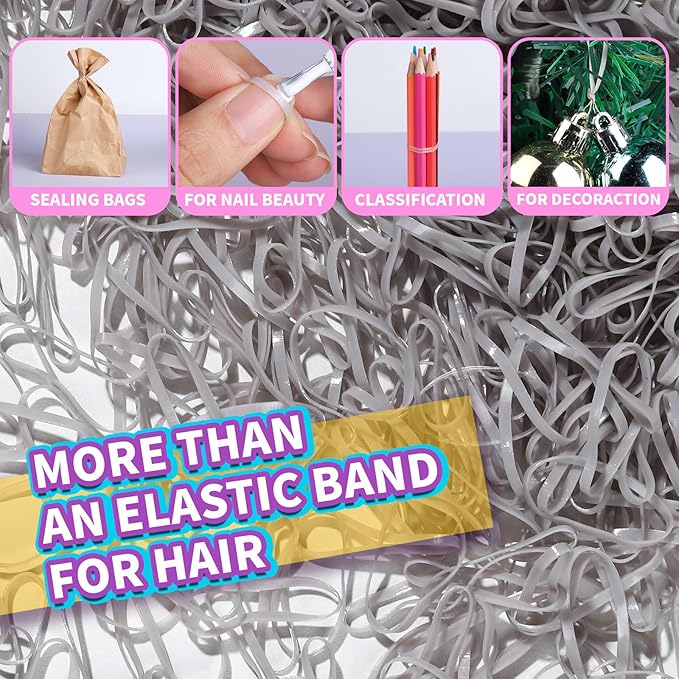 Teenitor Gray Elastics Ties,Rubber Bands for Hair, Elastics for Hair,Elastic Hair Bands,300pcs,Gray