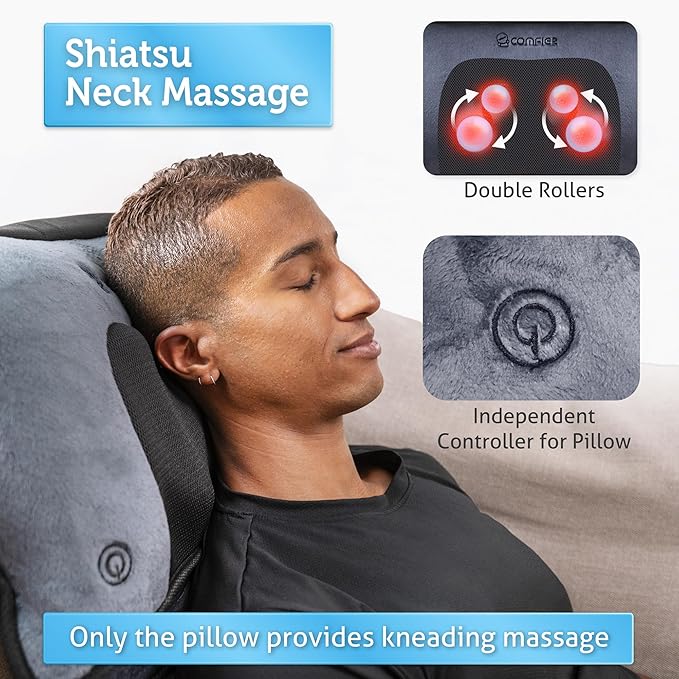 COMFIER Full Body Massage Mat with Movable Neck Pillow, Shiatsu Back Massager with 10 Vibrating Motors & Heat, Massage Pad, Gift for Women Man