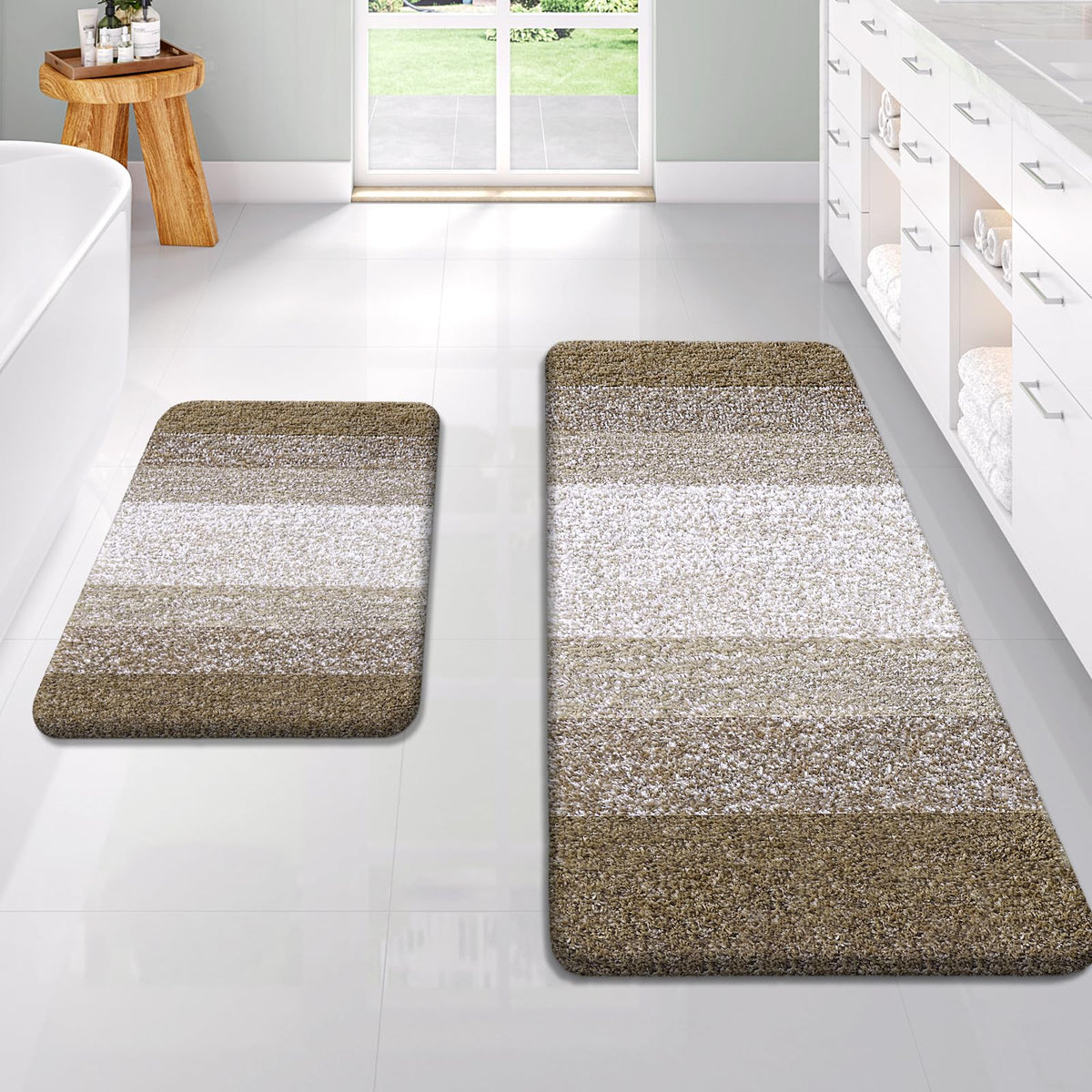 OLANLY Micorfiber Bathroom Rug Set 2 Piece, Soft Absorbent Bath Mats, Red