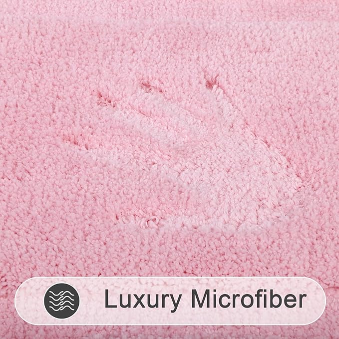 SHACOS Pink Bathroom Rugs 2 Piece Set 20x32 + 16x24 inch, Non Slip Bath Mat Microfiber Bathroom Rug, Soft Fluffy Water Absorbent Washable Bath Rugs