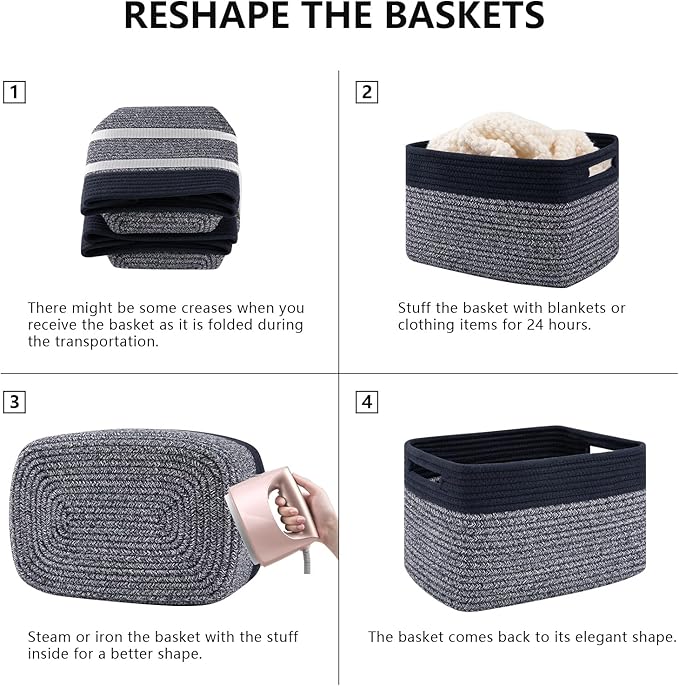 SIXDOVE 4 Pack Storage Baskets for Organizing, Woven Baskets for Shelves - Perfect for Toys, Books, Towels, and Clothes, Durable Gift Basket Bins Toy Storage, 12.7''L x9''W x7.8''H, Blue and Grey