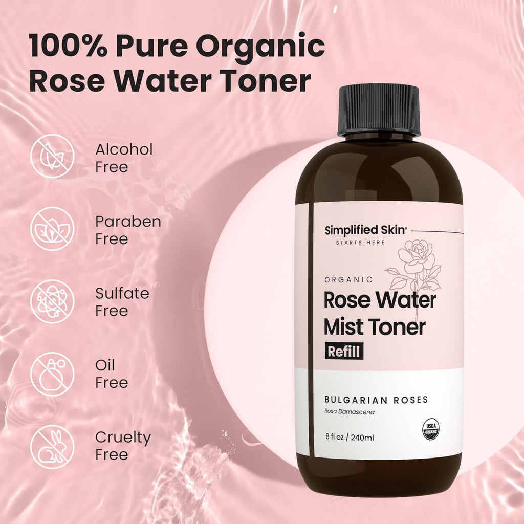 Simplified Skin Rose Water Spray for Face & Hair, Rosewater Mist Toner