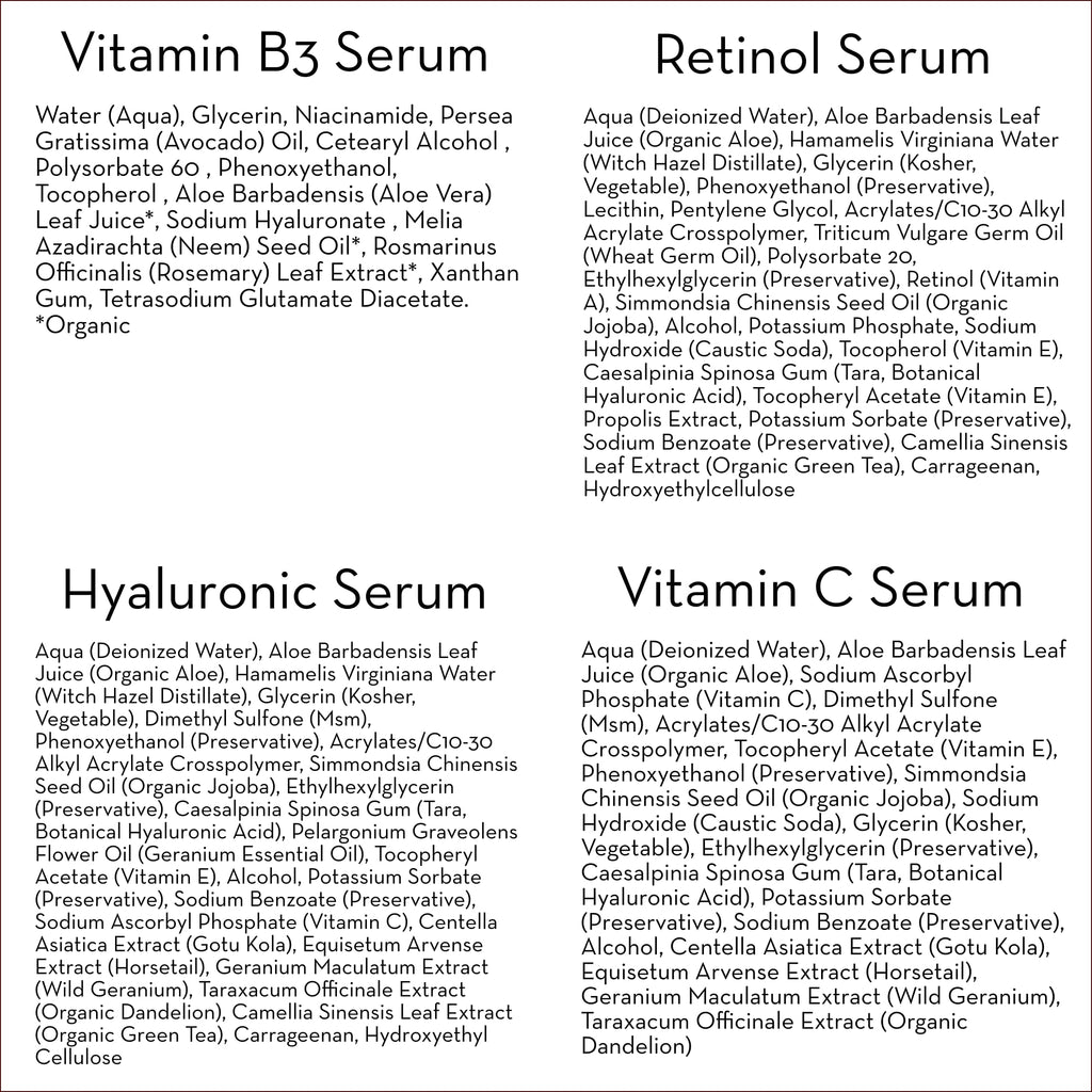 Pure Body Naturals Facial Serum - Hyaluronic Acid Serum, Retinol Serum, Vitamin C Serum, and Vitamin B3 (Niacinamide) Serum - A Perfect Serum Gift Set for Women of All Ages