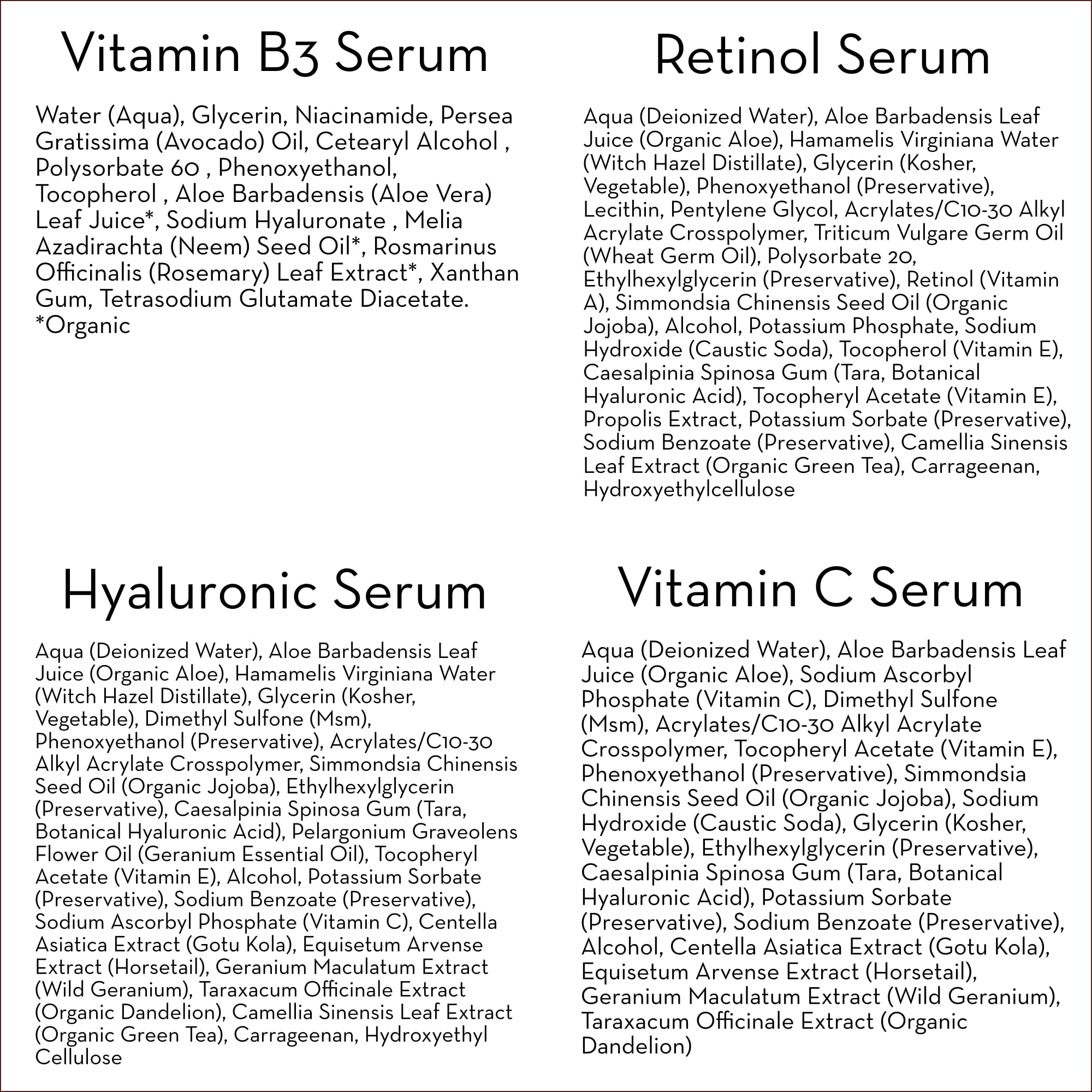Pure Body Naturals Facial Serum - Hyaluronic Acid Serum, Retinol Serum, Vitamin C Serum, and Vitamin B3 (Niacinamide) Serum - A Perfect Serum Gift Set for Women of All Ages