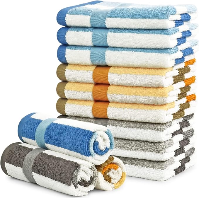 Jacquotha 12 Pack Wash Cloths for Showering 3 Colors, Cotton Washcloths