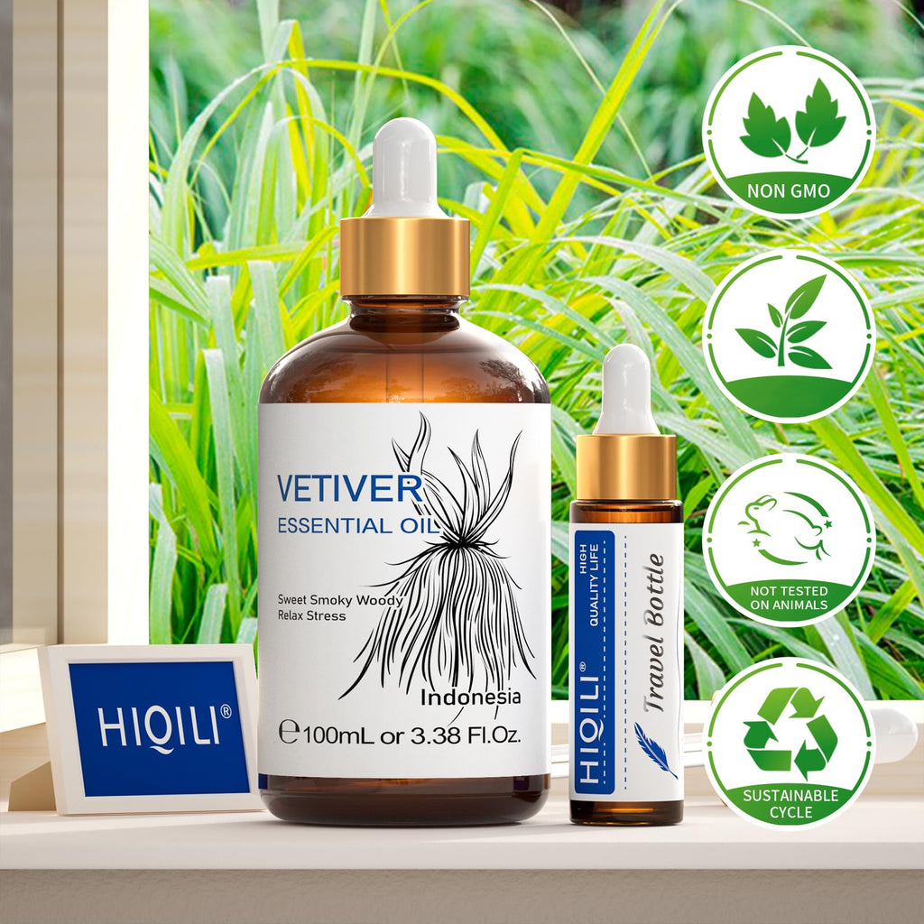 HIQILI Vetiver Essential Oil for Skin, Perfume, Aromatherapy