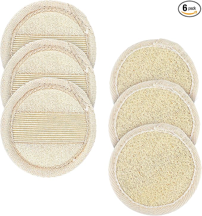 Amabro Loofah Sponge Face Pads Scrubber, 6 PCS Exfoliating Facial Loofah Luffa Cleansing Sponge Scrub Pad Makeup Remover Brush for Men and Women Manual Bath Shower Glove Pad Body Scrubber