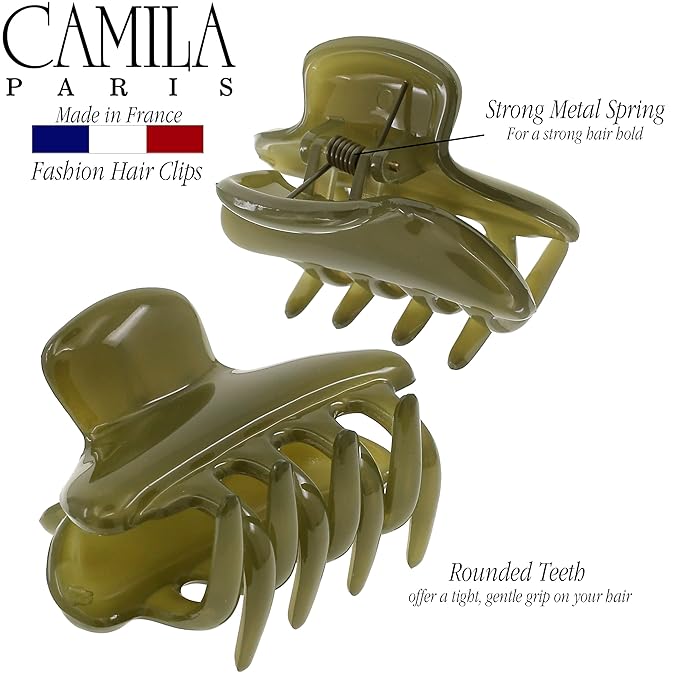 Camila Paris CP3552 French Hair Clip for Women, Small, Green 2.5 Inch Girls Hair Claw Clips Jaw Fashion Durable Styling Hair Accessories for Women, Strong Hold No Slip Grip, Made in France