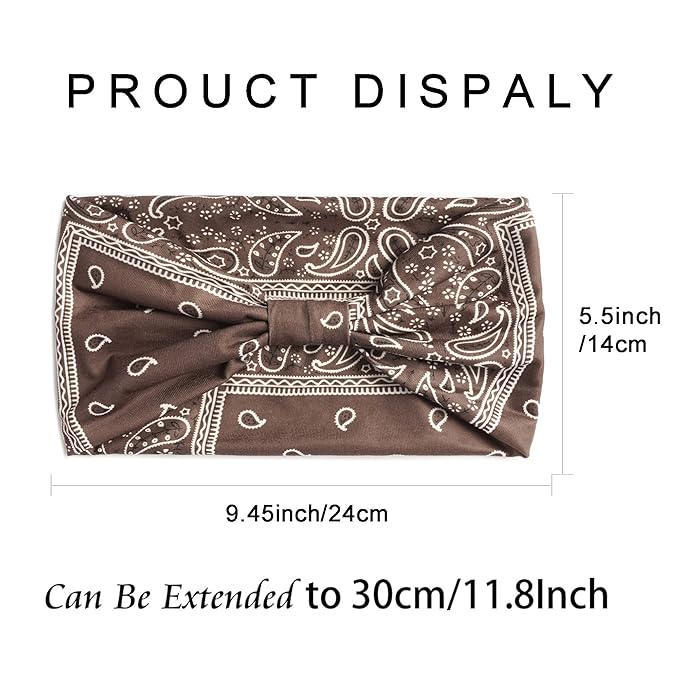 Boho Headbands For Women Fashion Stretch Wide Hair Bands Knoted Turban Head Bands Yoga Running Sweatband Elastic Headband Stylish Wrap Headbands Hair Accessories for Teen Girls 4 Pack