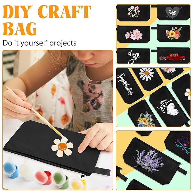 Saintrygo 30 Pcs Canvas Makeup Bags Bulk, Travel Cosmetic Zipper Pouch Blank DIY Multipurpose Toiletry Bag Hygiene Pouch for Women Purse Pencil Case (9.8 x 5 x 2 Inch,Black)