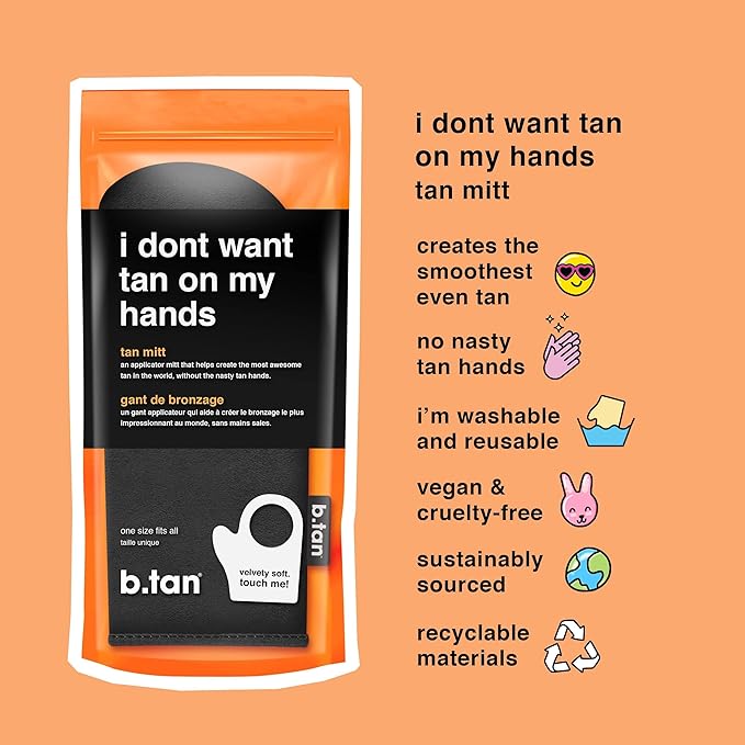 b.tan Self Tan Mitt | I Don't Want Tanner On My Hands - Sunless Tanning Applicator Glove w/Thumb, Streak-Free, Velvety Soft, Reusable, Face & Body, Great for Foam, Mousse, Gradual Lotion, & Drops