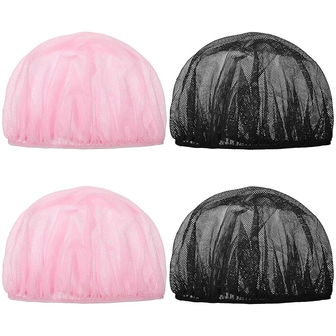 4 Pcs Mesh Hair Net Sleeping Bonnets Night Hair Nets Cap Colorful Plopping Polyester Cap Hairnet Snoods Wrap Bath Clean Wash Face Protector for Women Drying Curly Long Natural Straight