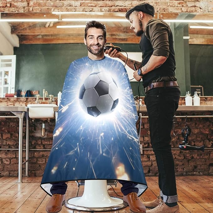 visesunny Barber Cape Flying Football With Fire Modern Polyester Hair Cutting Salon Cape Apron Anti-Static Haircut Water-Resistant Shaving Cloth Beard Shaving Bib Hairdressing Cape