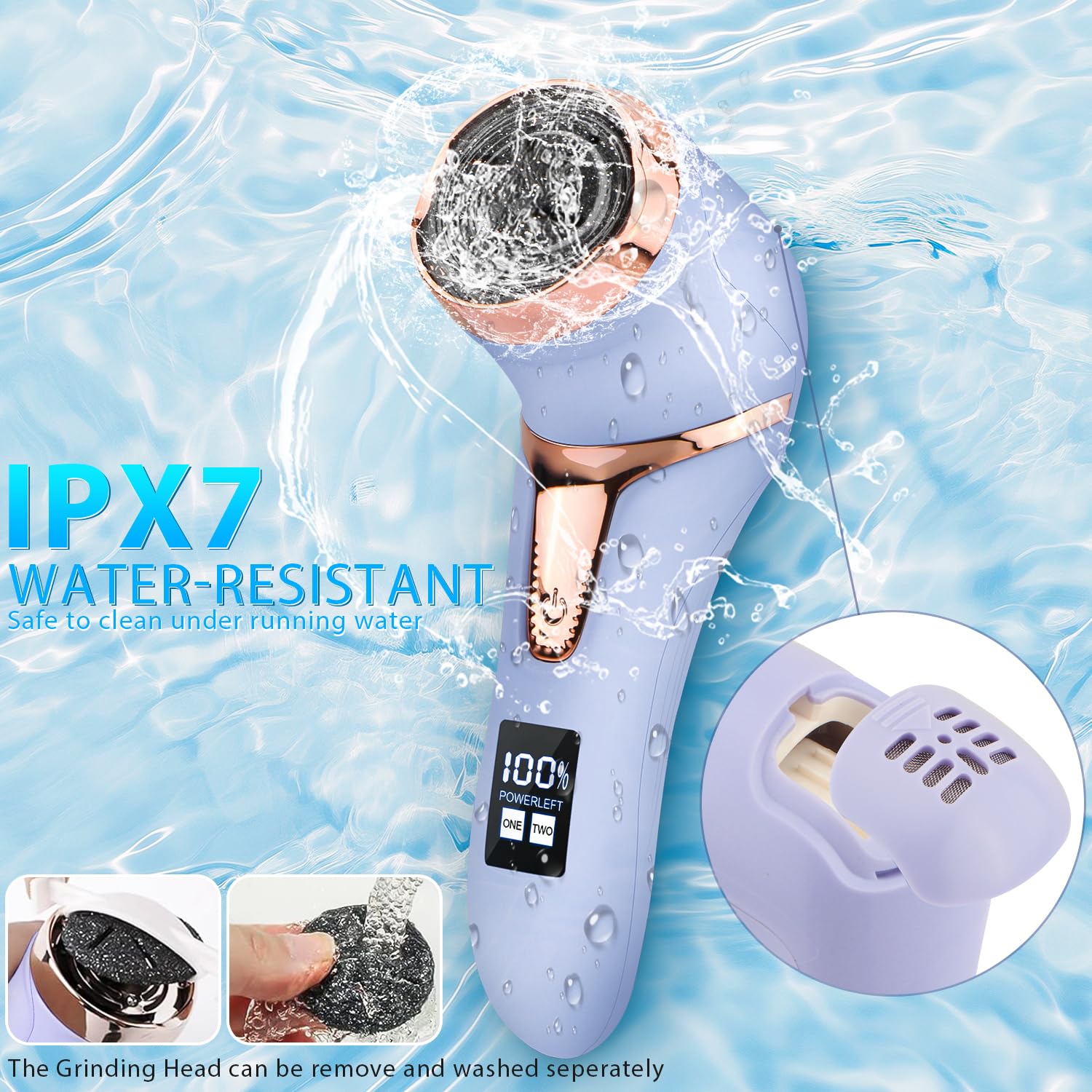 Electric Callus Remover for Feet, Portable Pedicure Kit Foot File Callus Remover, Rechargeable Waterproof Foot File for Foot Care Deadskin Remover with 9Head&LCD Display, Purple