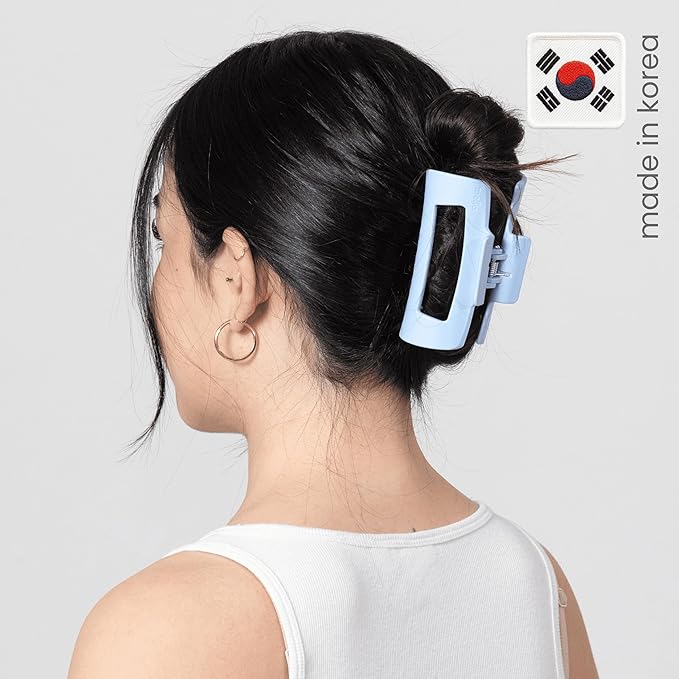Mello Medium Hair Clip - Flexible Comfort Hair Claw for Women, Strong Hold for Thick & Thin Hair Styling, Durable Material, Matte Non-Slip Finish, Made in Korea, Patent Pending (Light Blue, Medium)