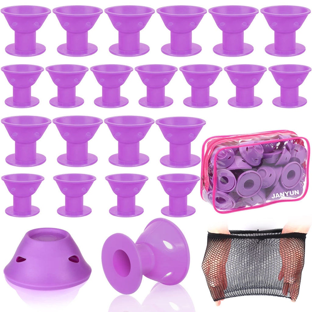 JANYUN 40Pcs Purple Hair Rollers,Silicone Heatless Curlers for Women Girl