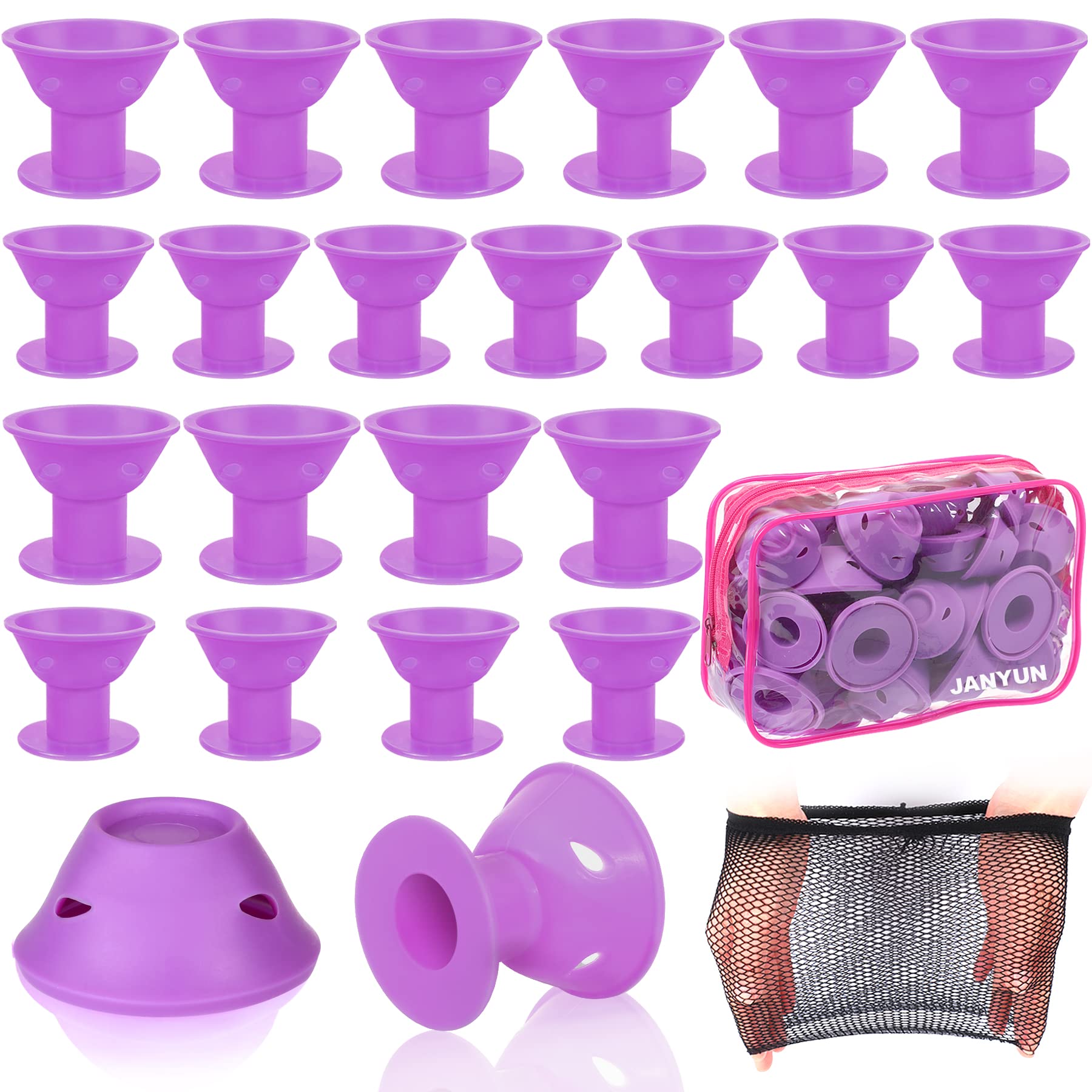 JANYUN 40Pcs Purple Hair Rollers,Silicone Heatless Curlers for Women Girl