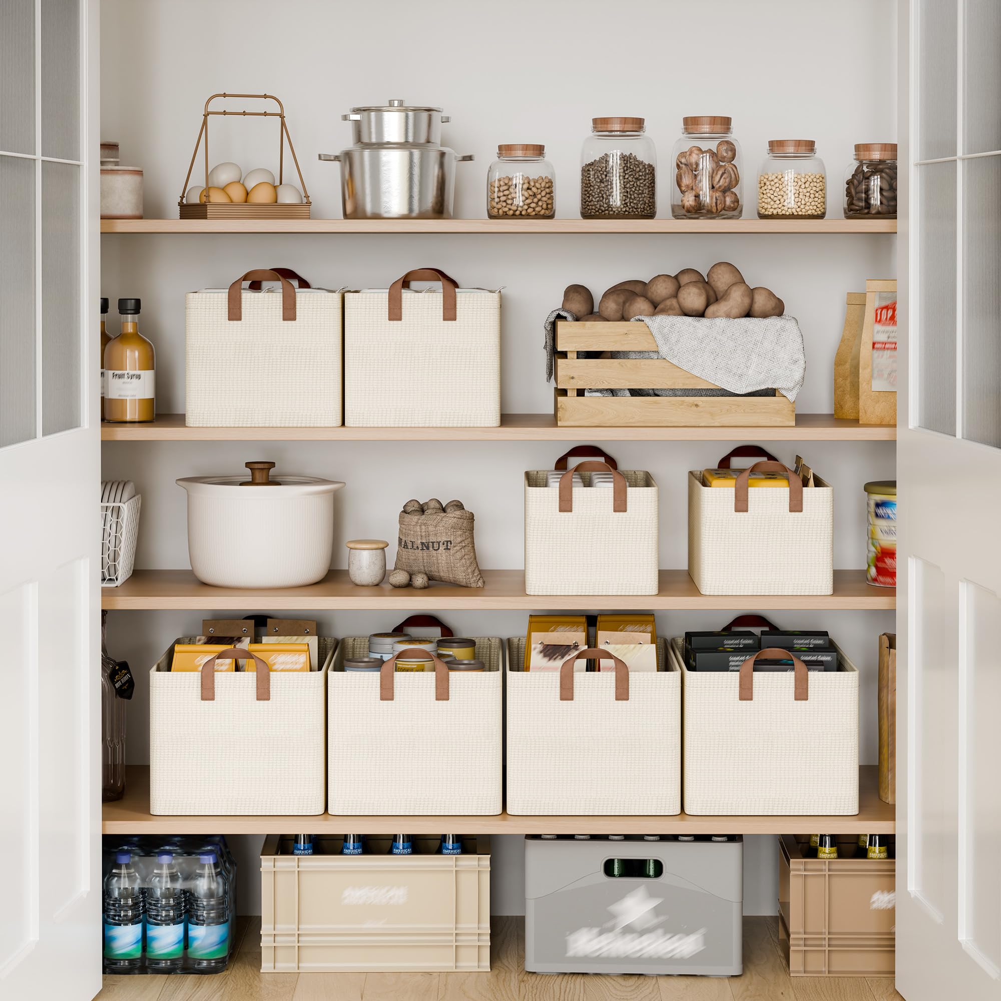 StorageWorks Storage Bins, Shelves Baskets for Organizing, 45L Extra Large Fabric Closet Organizers with Handles, Metal Frame, Beige-Texture, 2-Pack