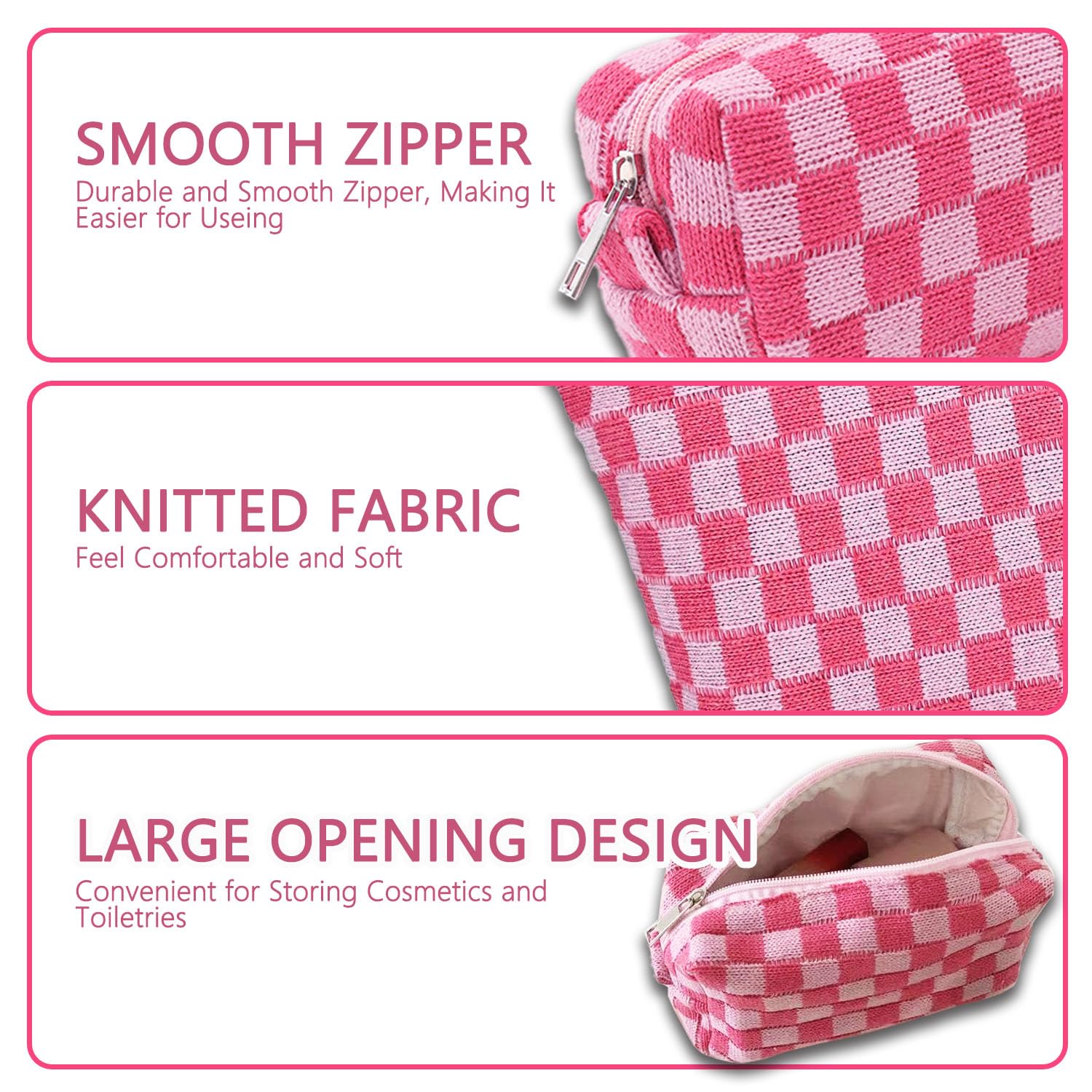Travel Makeup Bag, Checkered Cosmetic Bag Make Up Organizer Case for Women, Small Toiletry Bag Skincare Pouch for Toiletries Accessories Brushes, 2PCS