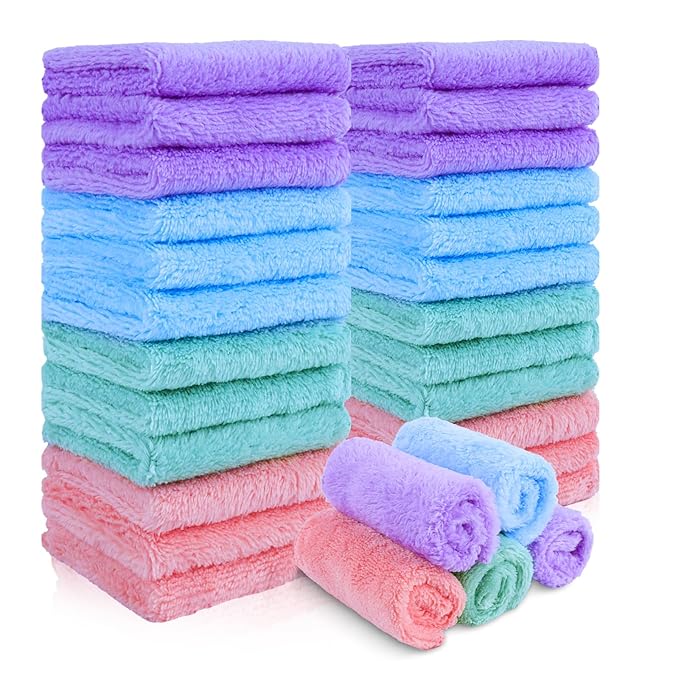 JOHOKAKITI 28 Pack Makeup Remover Cloths, Super Soft Premium Coral Velvet Facial Cleansing Towels 7x7 Inch, Highly Absorbent Microfiber Reusable Washcloths for Face, Eye, Lips