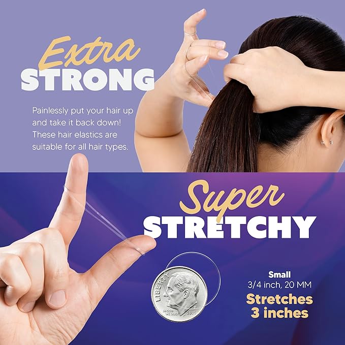 Hair Elastics - Ouchless No Damage Elastic Hair Bands (Clear - Small)
