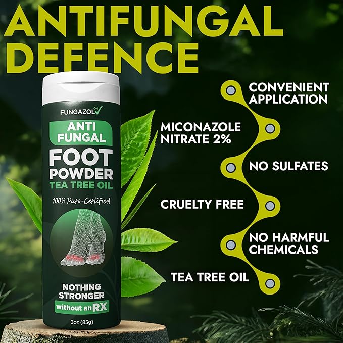 Antifungal Foot Powder with Miconazole Nitrate 2% & Tea Tree Oil for Foot Fungus Treatment | Soothes Itchy Skin, Controls Odor & Prevents Reinfection | Antifungal Powder for Athlete’s Foot | 3 of 3