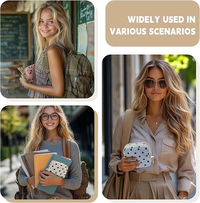 Period Bag for Teen Girls, Corduroy Cute Sanitary Napkin Storage Bag, Menstrual Pad Pouches Tampon Holder for Purse (Beige-Polka Dots)