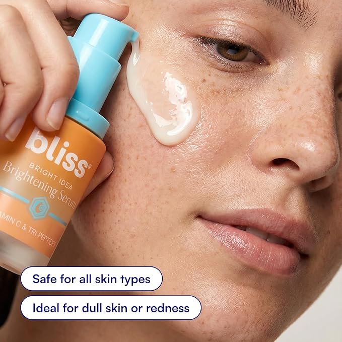 Bliss Vitamin C + Tri-Peptide Face Serum - Stabilized Vitamin C for Dark Spots, Fine Lines & Firmness - Brightening Serum with Collegen Boosting Peptides, Hyaluronic Acid, Squalane - 1 Fl Oz