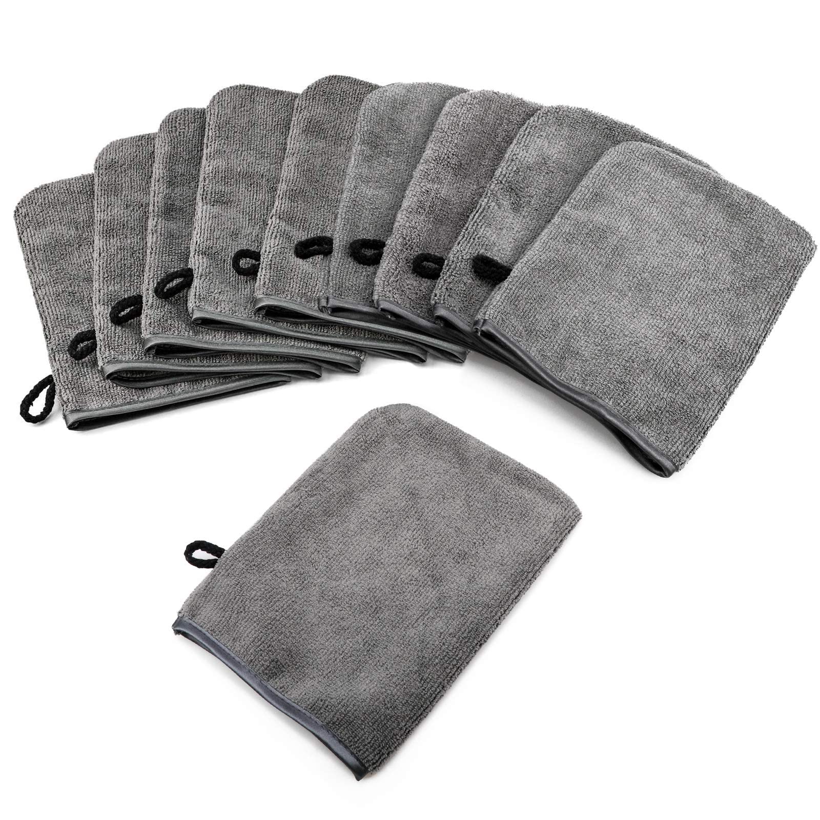 PHOGARY 10 Pack Microfiber Wash Mitts, Soft Face Mittens, Reusable Makeup Remover, 6×8in, Grey