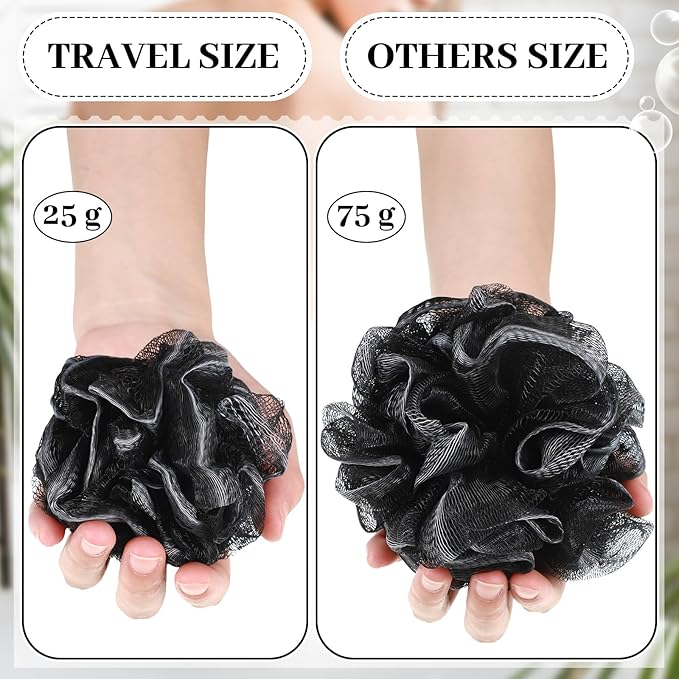 Funnymoom 12 Pcs Travel Size Loofah Individually Wrapped, Small Shower Puff Bath Sponge Pouf Ball Bulk Mesh Bath Puff Mini Loofah Sponge with Case Bulk for Shower Care (25g,Achromatic Colors)